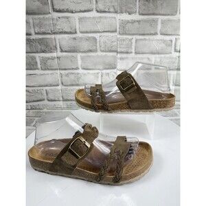 Biostep Women's Size 8 Brown Suede Braided Buckle Flat Bed Comfort Sandals